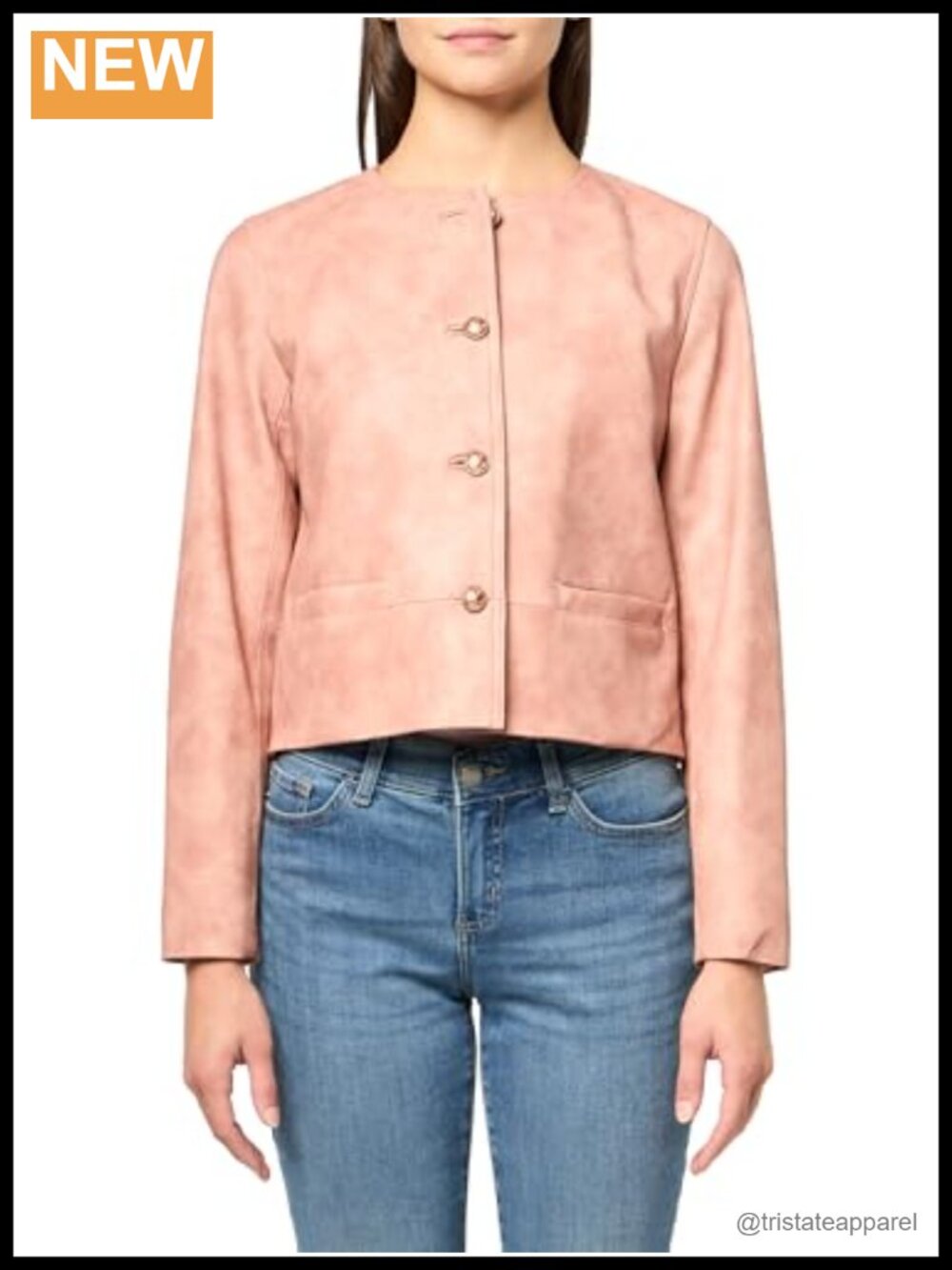 Vegan Leather Moto Jacket Button Closure Long Sleeve